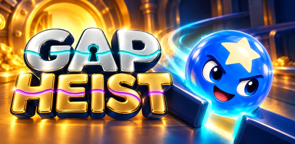 Gap Heist’s silver and gold lettering and blue Star marble beside a luminous gap